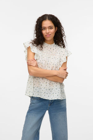 Trine Lace Top - Snow White AOP:Maguerite Blue Jasper