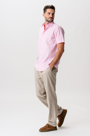 Λινό κοντομάνικο πουκάμισο - Ανοιχτό κόκκινο