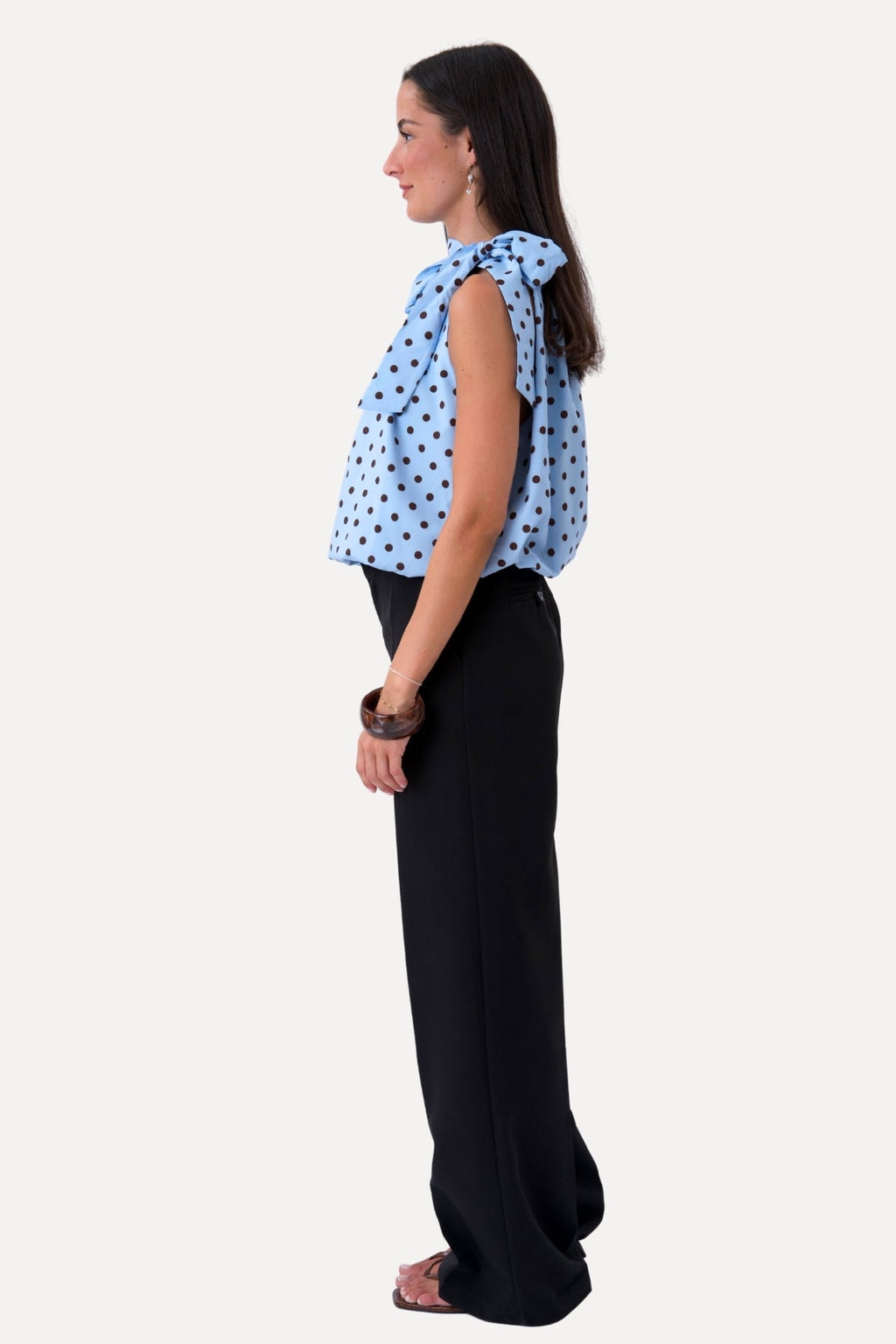 Wilma Top - Light Blue/Brown Dots