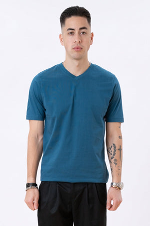 Basic V-neck t-shirt - Petroleum Blue