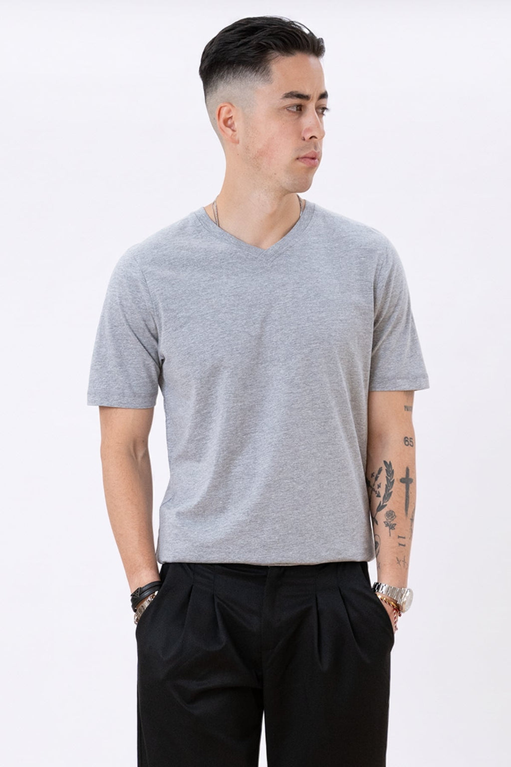 Basic V-neck t-shirt - Oxford Gray