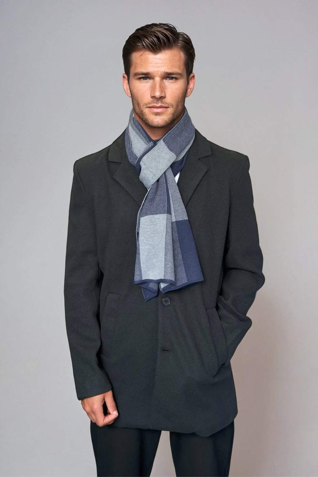 Scarf - Navy Long Grid - Άνδρες