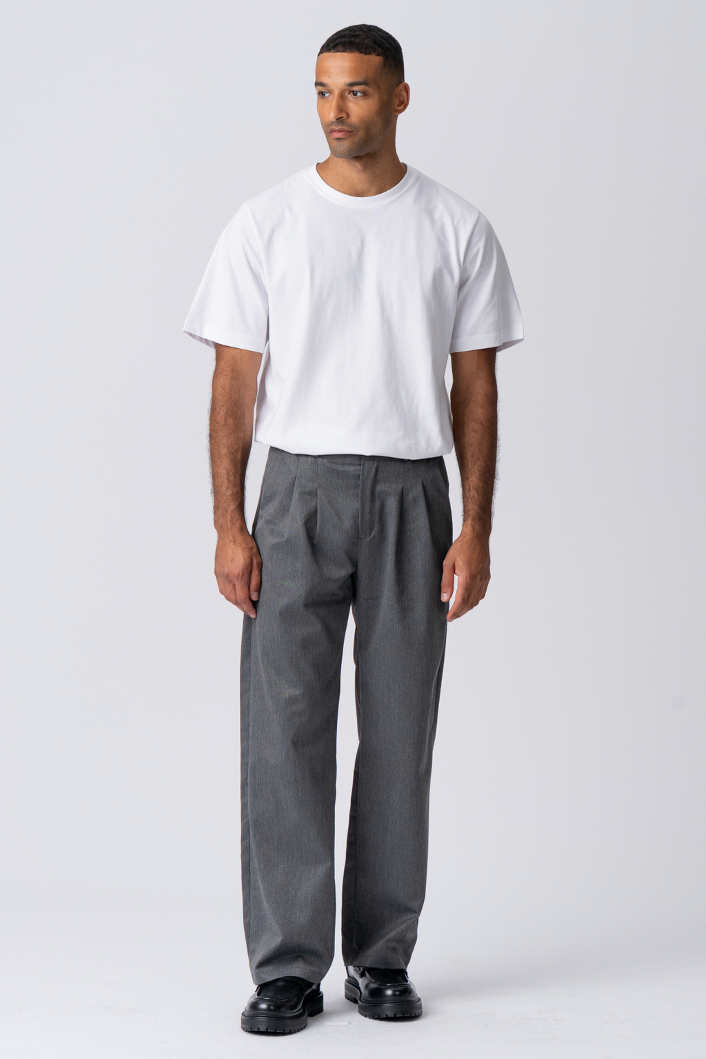 Pleated Wide Suit Pants - Light Grey