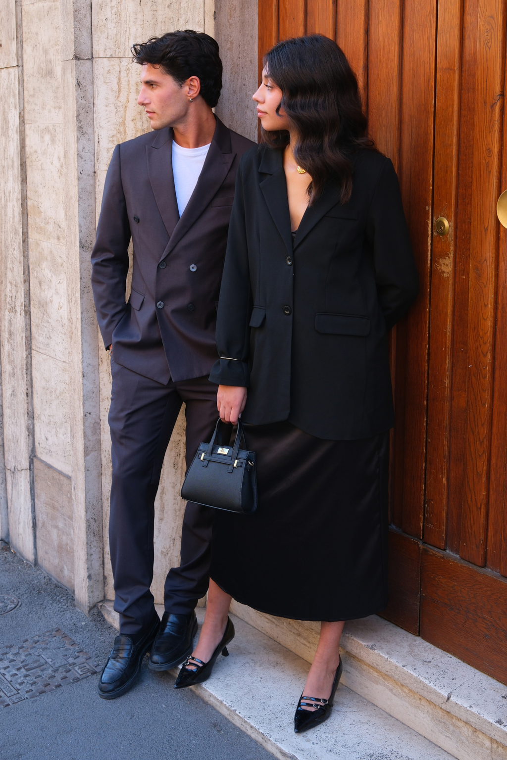 Premium Double-breasted Suit (Grey-brown)