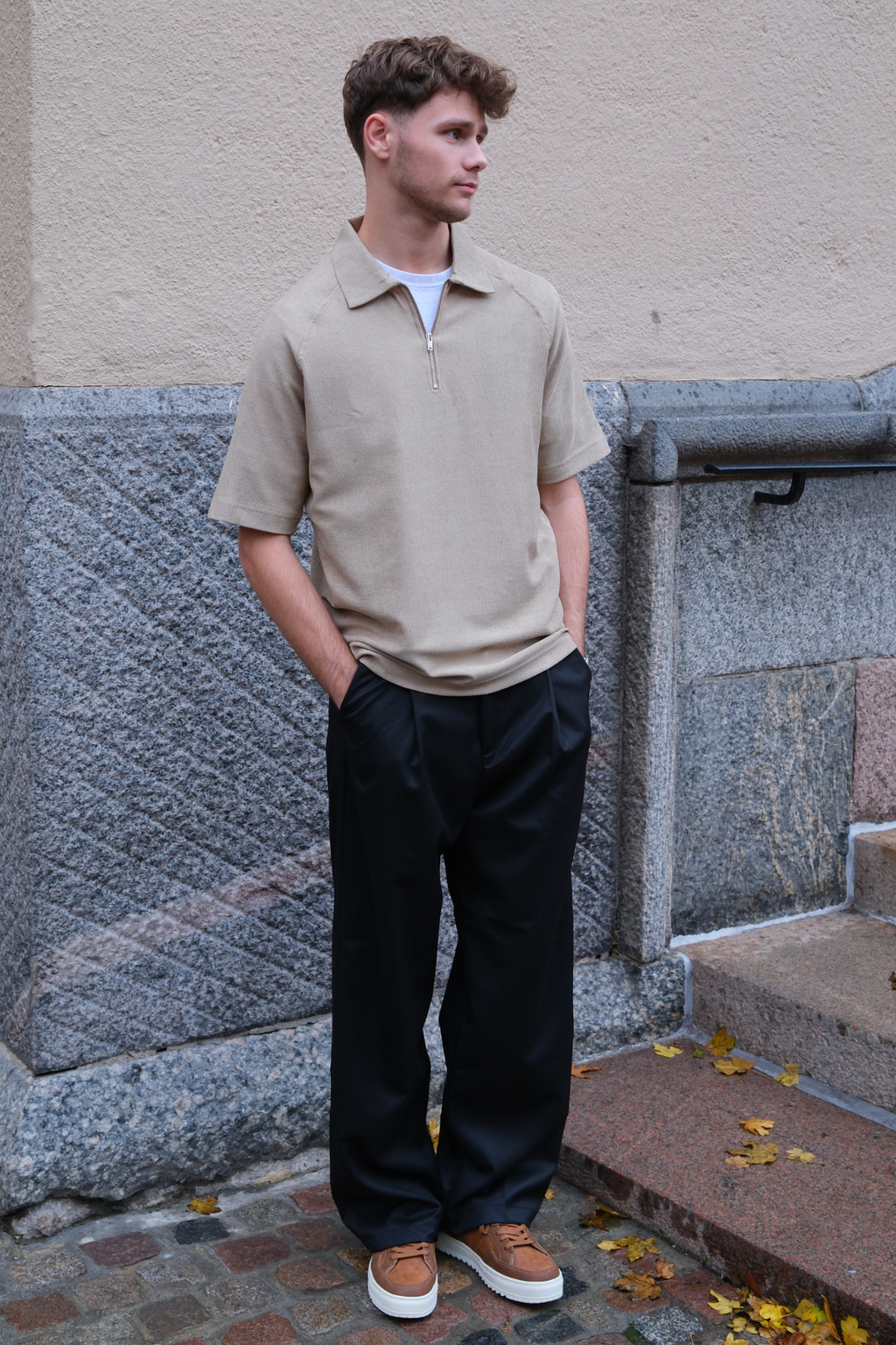 Enzo Short Sleeve Half Zip - Khaki