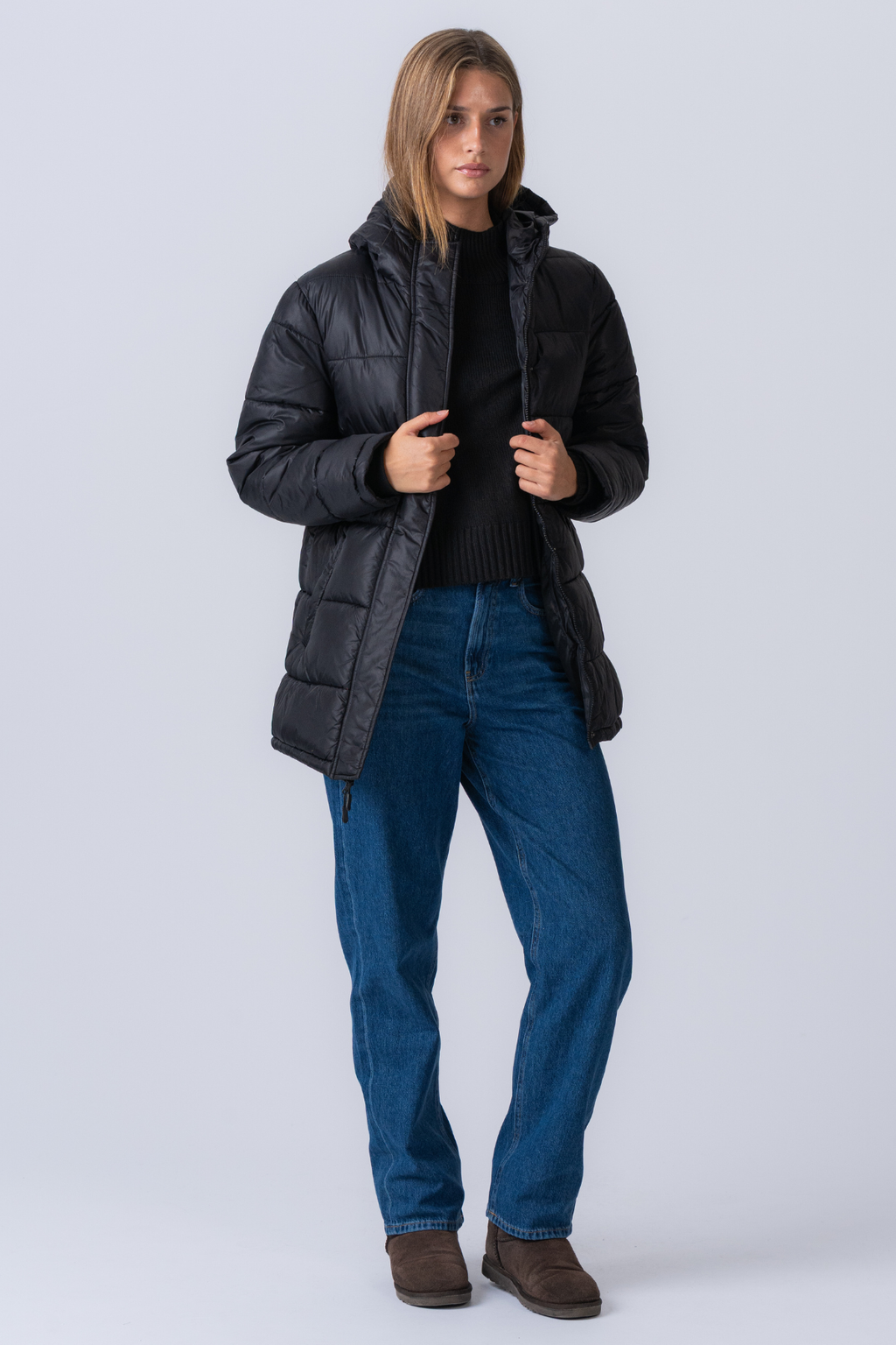 Long Puffer Jacket - Μαύρο