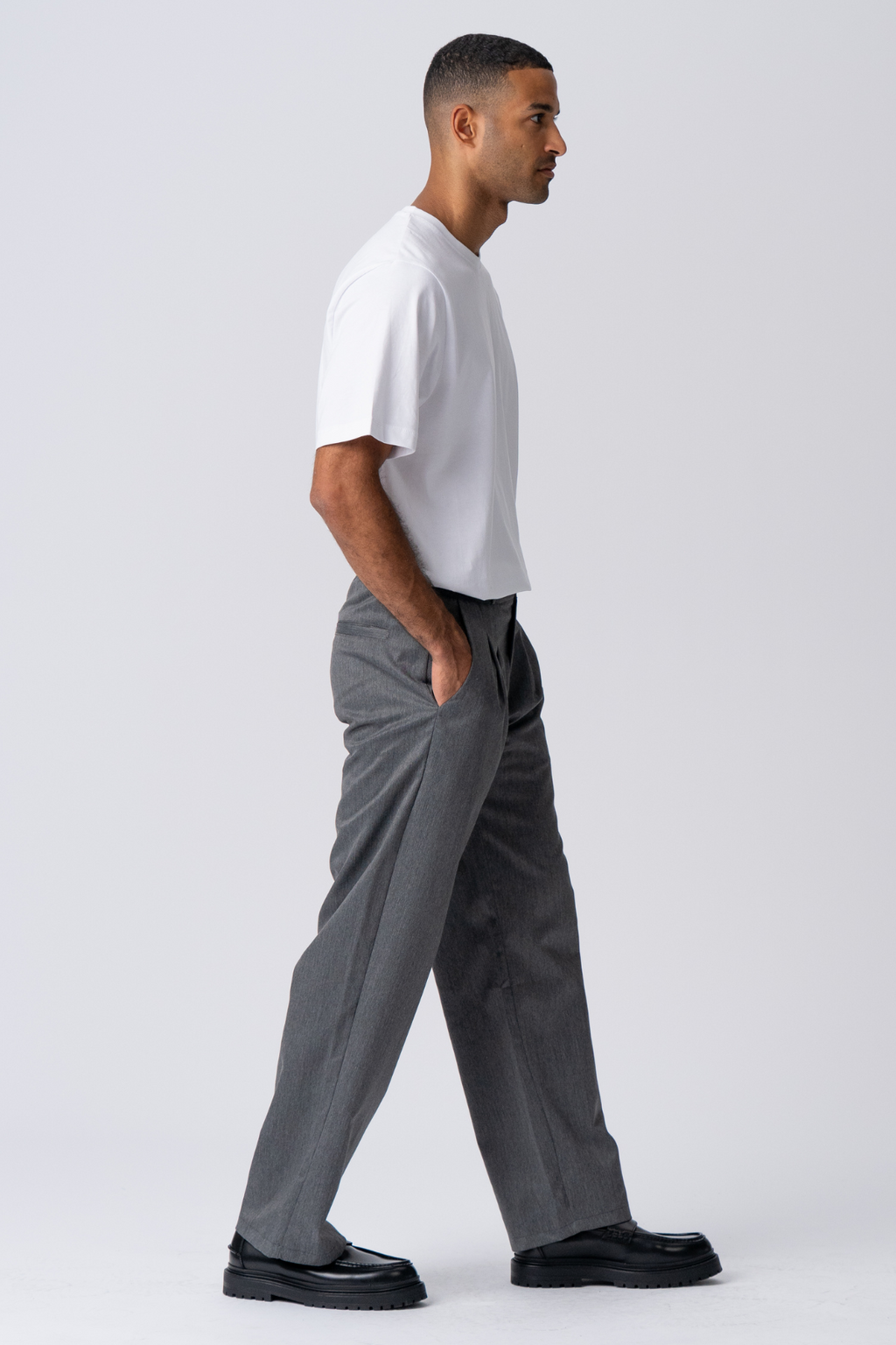 Pleated Wide Suit Pants - Light Grey