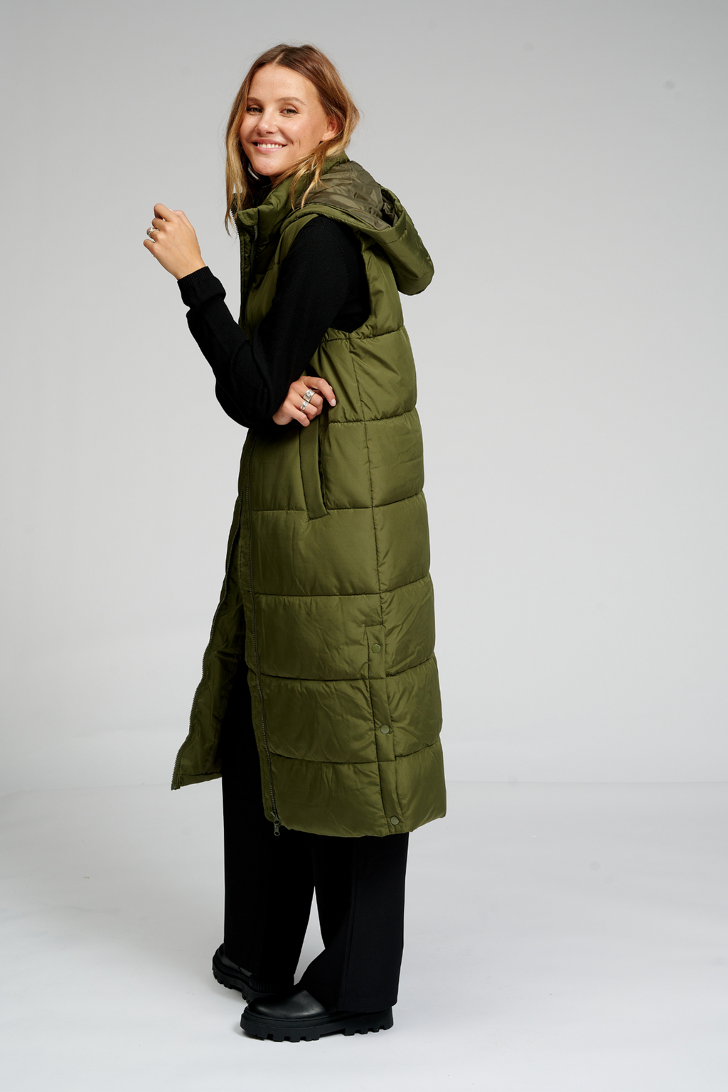 Long Puffer Vest - Dark Green