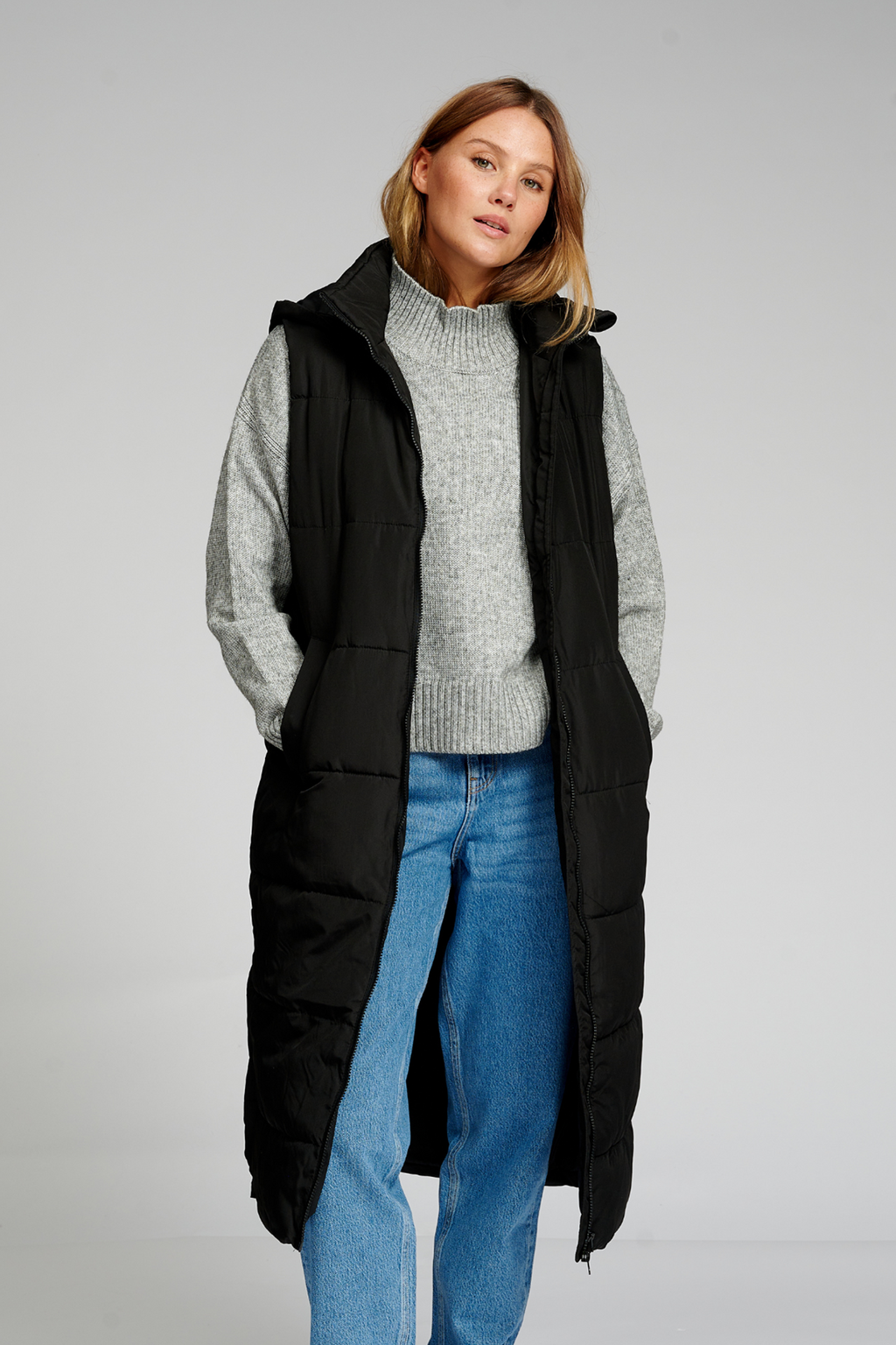 Long Puffer Vest - Μαύρο