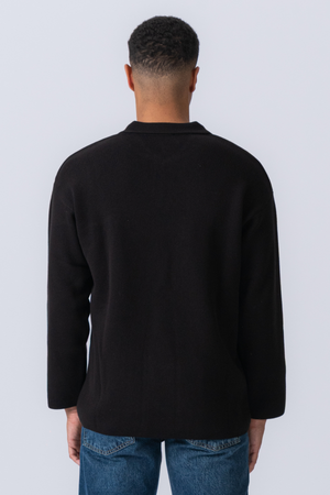 Knitted Long Sleeve Polo - Black