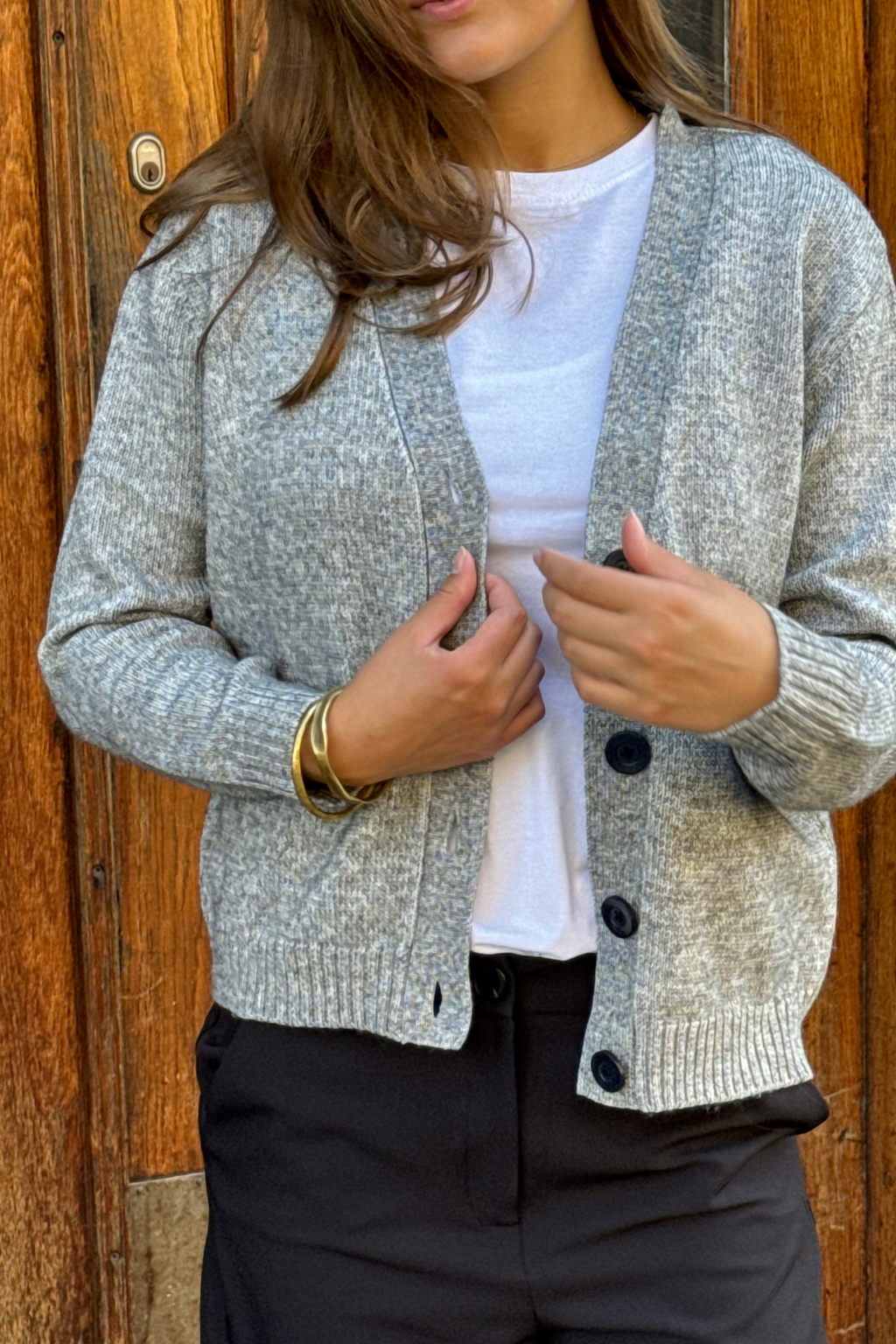 Knitted Cardigan - Light Grey Melange