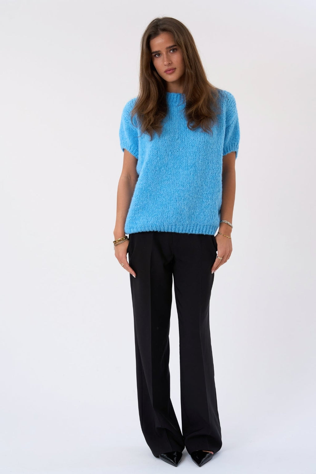 Chloe κοντομάνικο πλεκτό - γαλάζιο