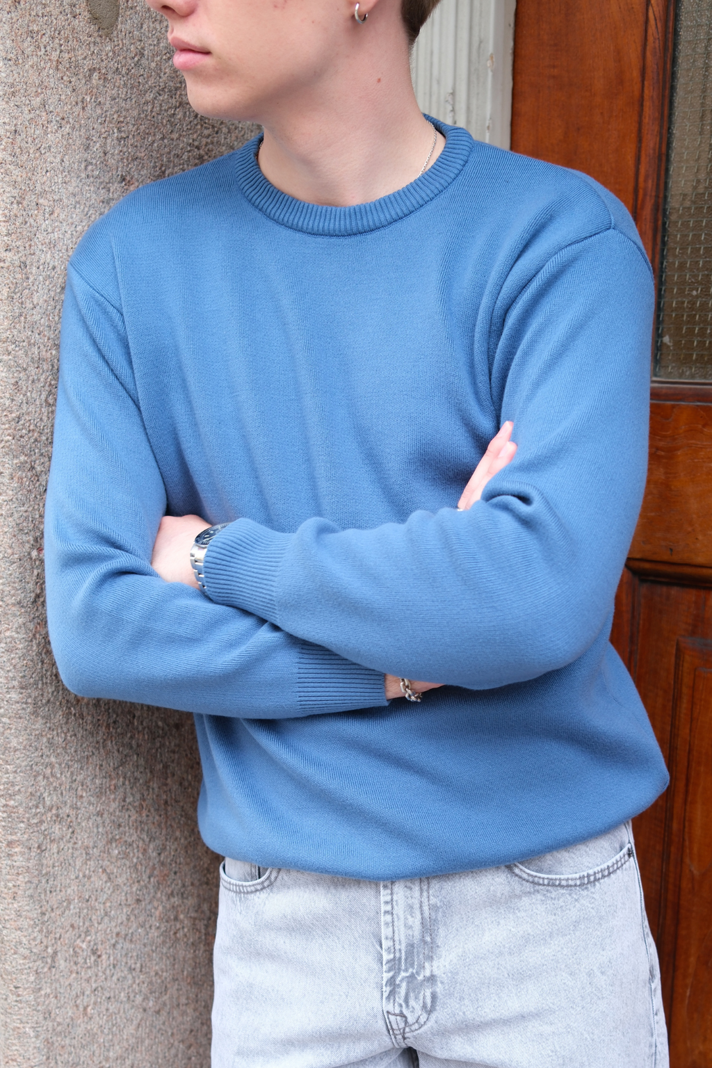 Crewneck Knit Sweater - Blue
