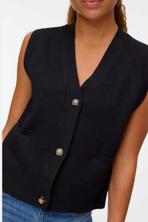 Saba V-Neck Button Vest - Black