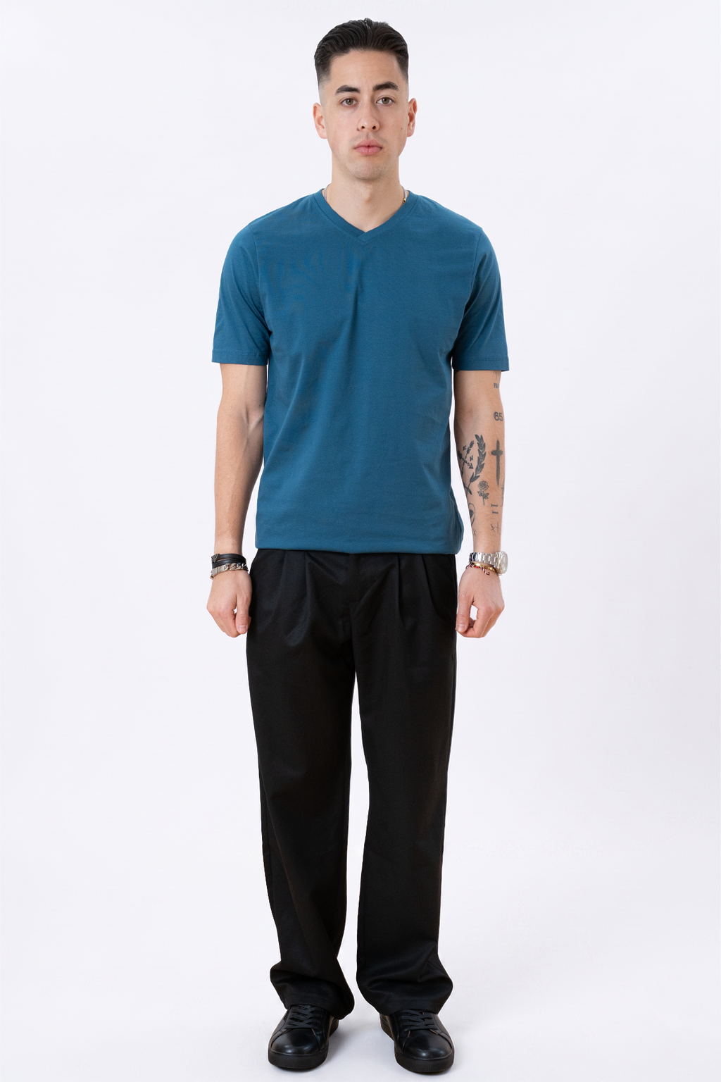 Basic V-neck t-shirt - Petroleum Blue