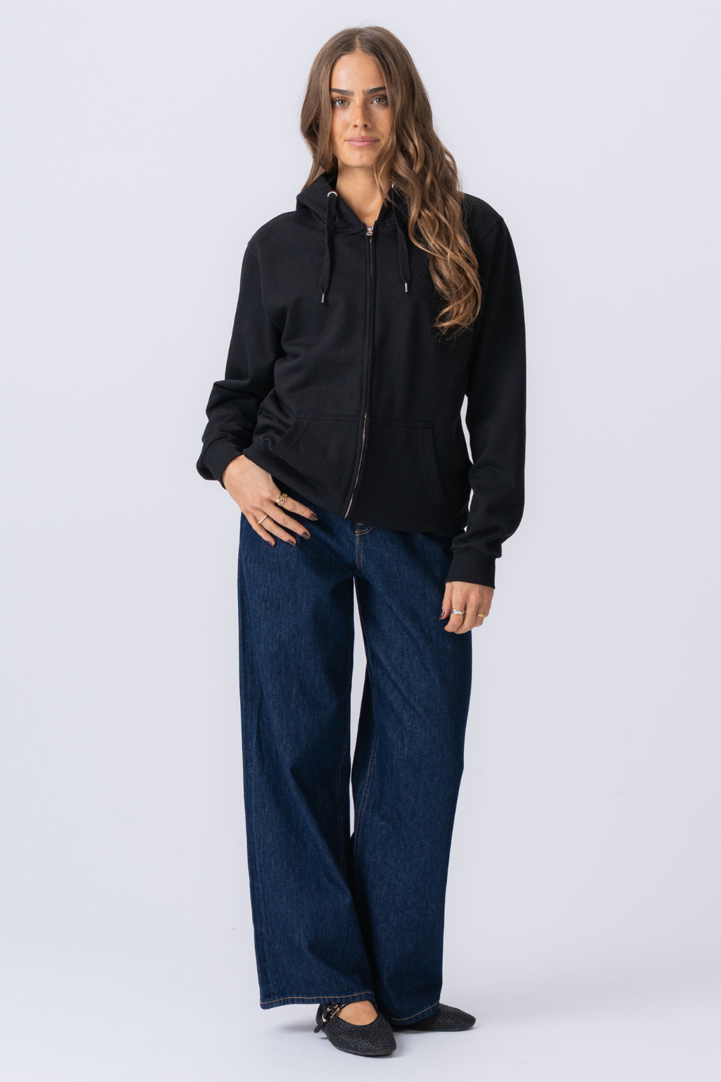 Basic Zip Hoodie - Μαύρο