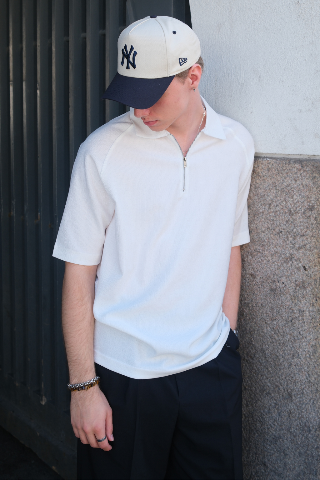 Enzo Short Sleeve Half Zip - White