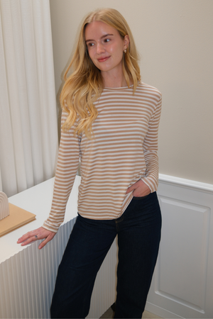 Ριγέ μακρύ μανίκι Slim Fit - Μπεζ