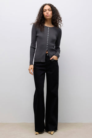 Ukino o -neck knit ζακέτα - σκούρο γκρι melange