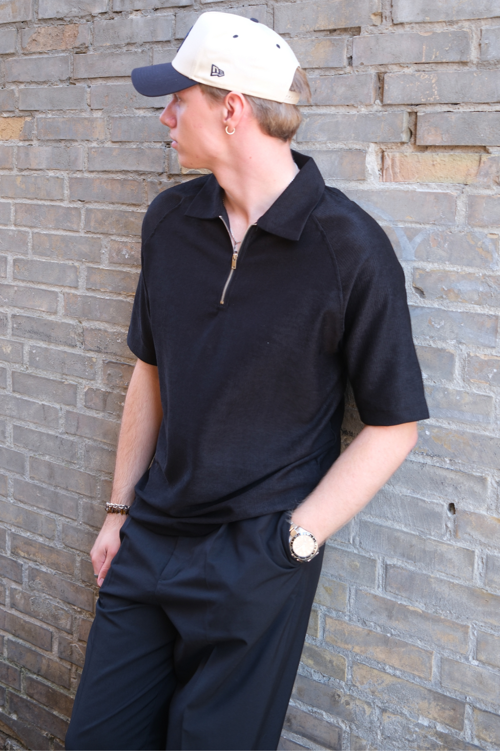 Enzo Short Sleeve Half Zip - Black