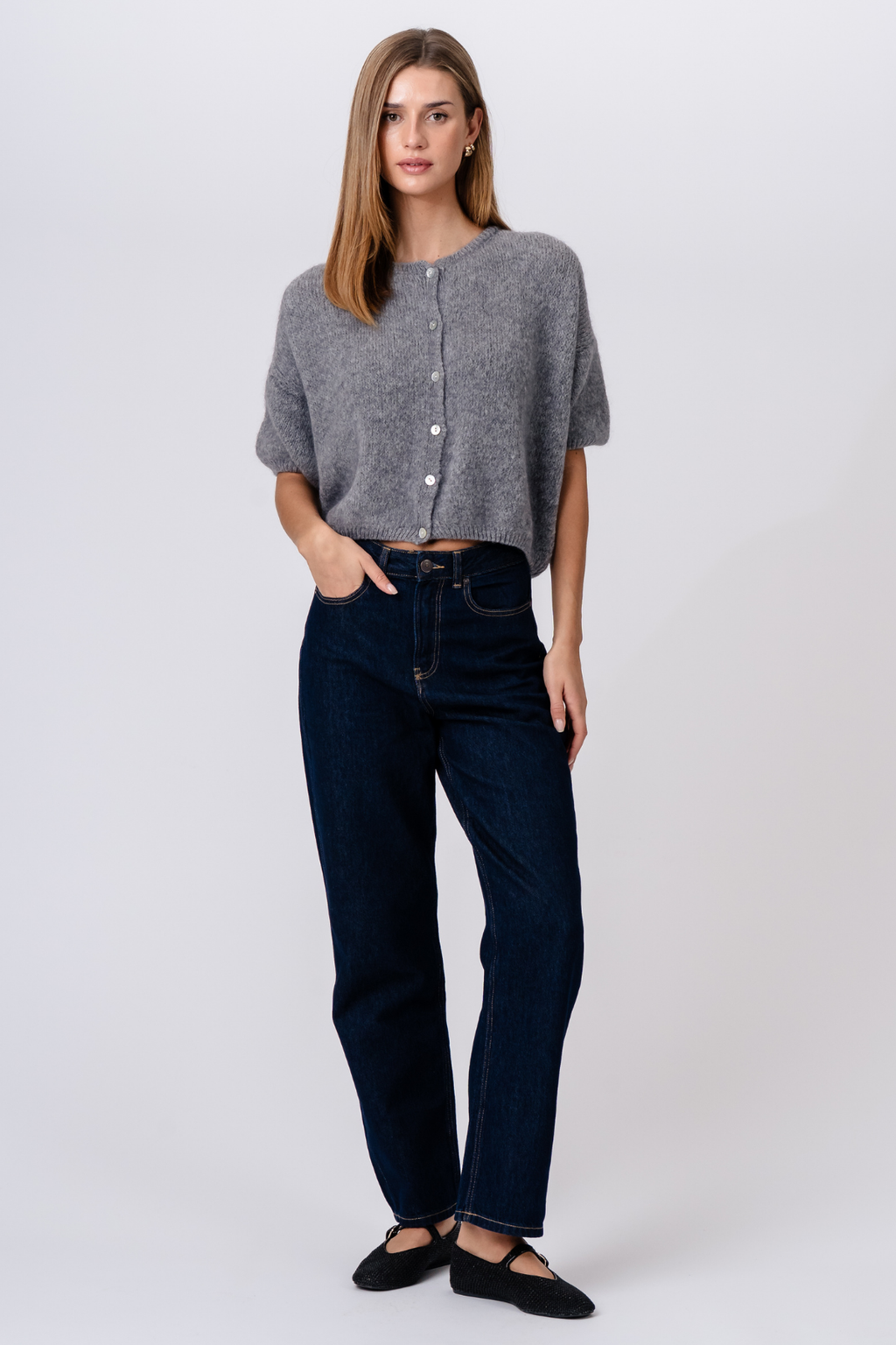 Mary Short Sleeved Knit - Grey