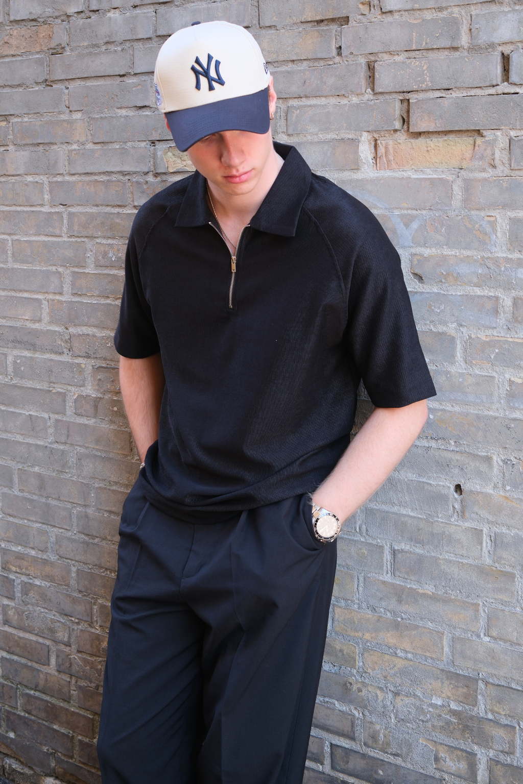 Enzo Short Sleeve Half Zip - Black
