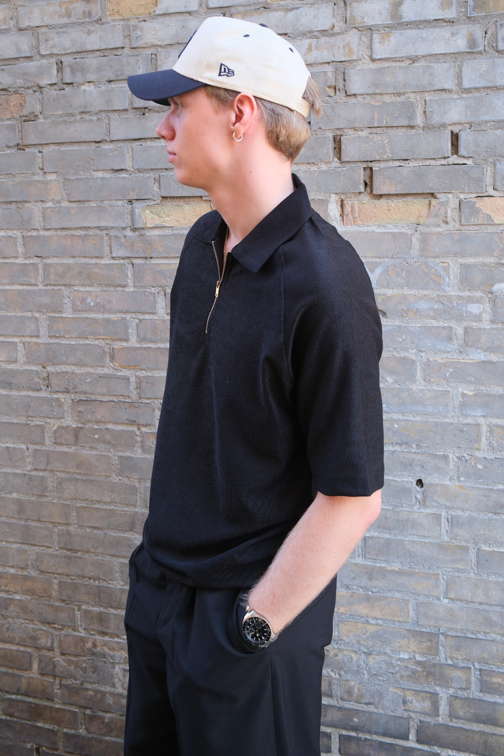 Enzo Short Sleeve Half Zip - Black