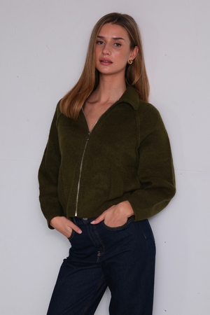 Selma Knit Zipper - Χακί