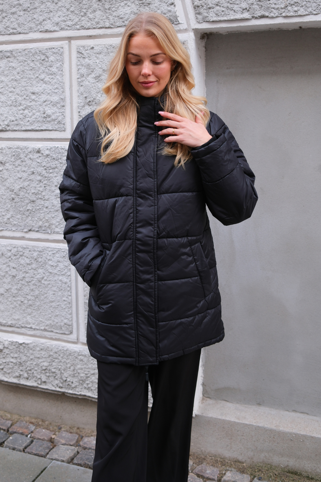 Long Puffer Jacket - Μαύρο