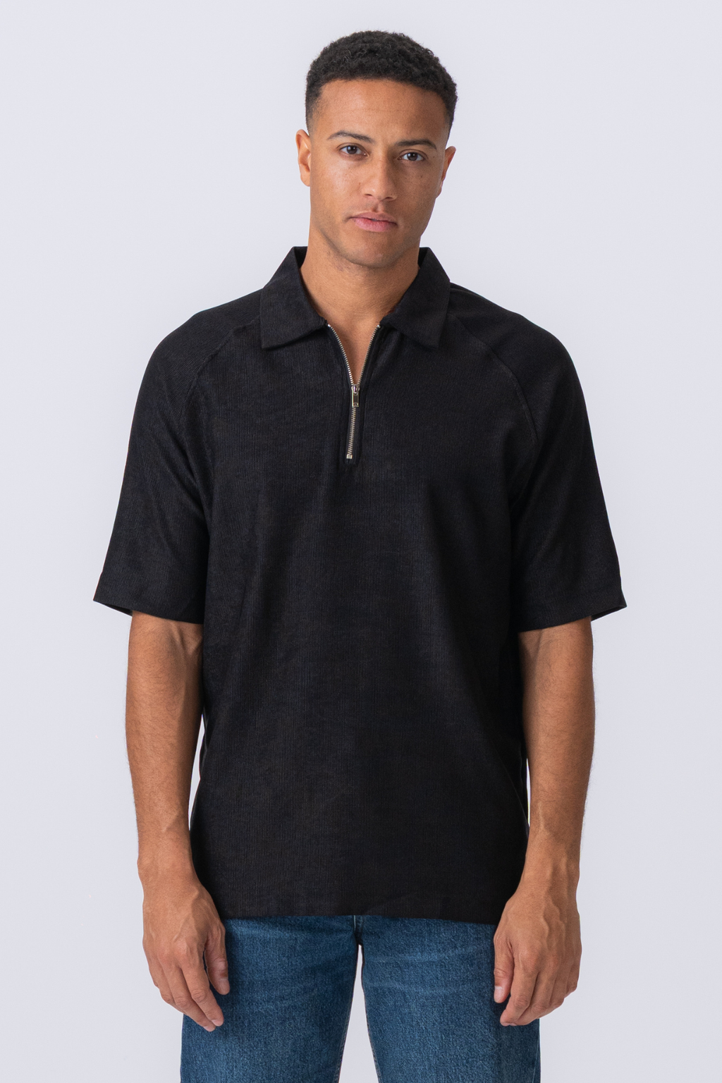 Enzo Short Sleeve Half Zip - Black