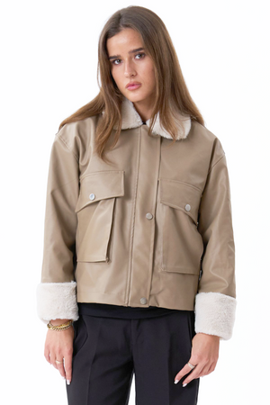Faux Leather Searling Jacket - Beige