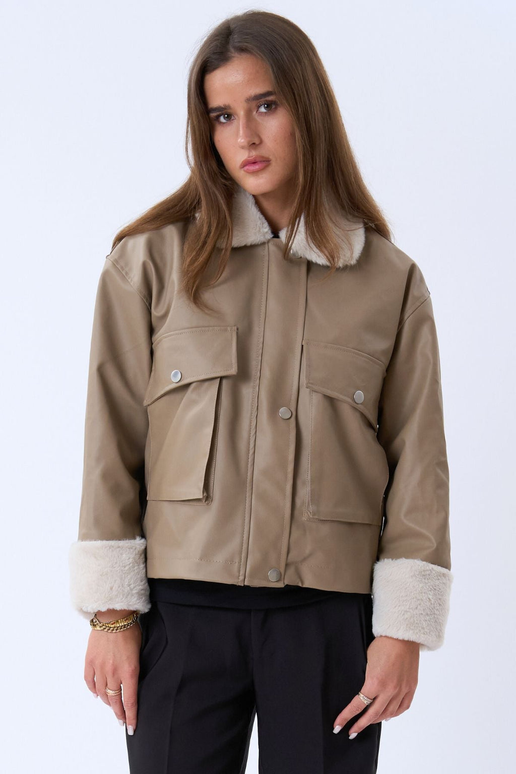 Faux Leather Searling Jacket - Beige