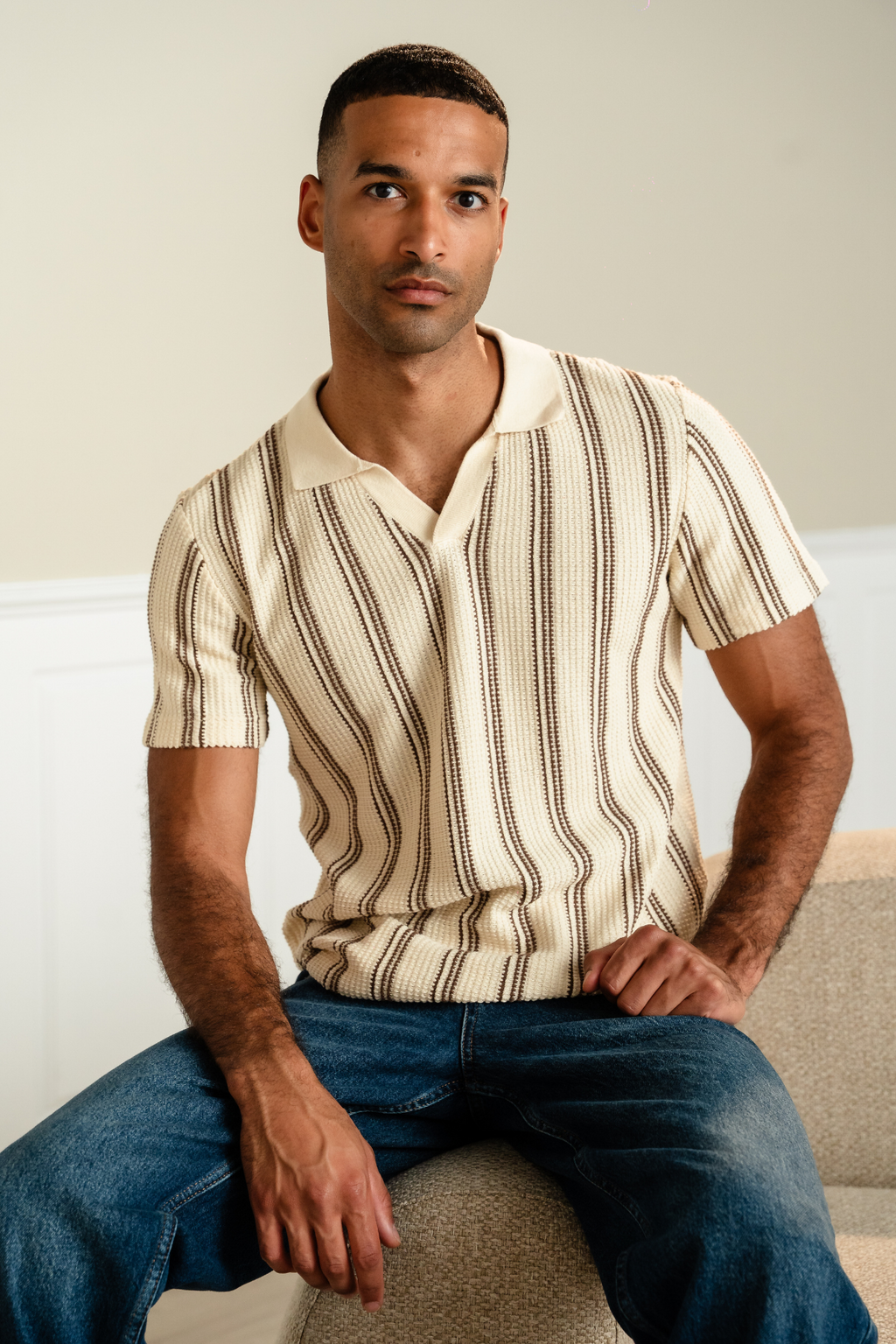 Ριγέ πουλόβερ - άμμο