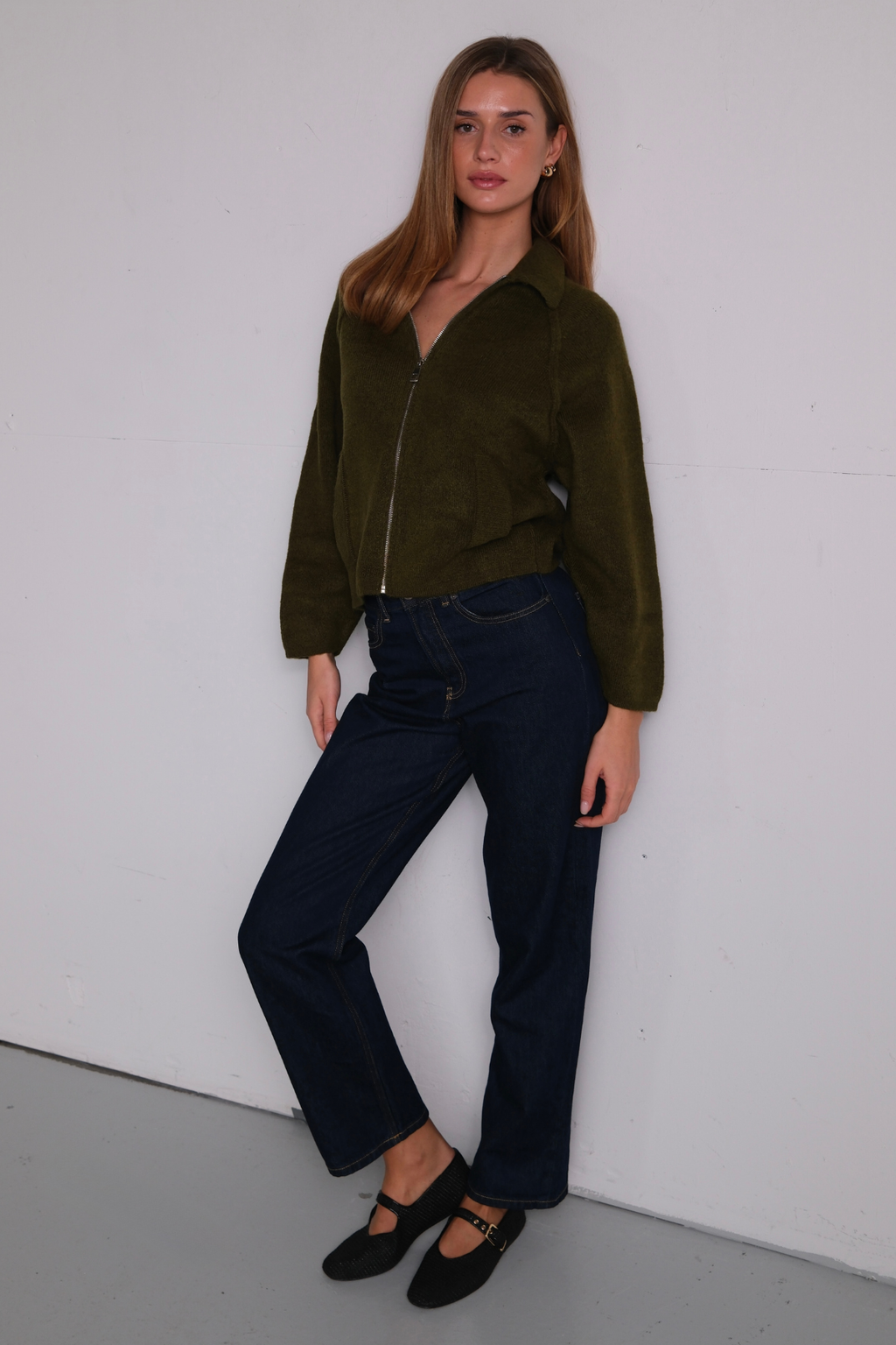 Selma Knit Zipper - Χακί