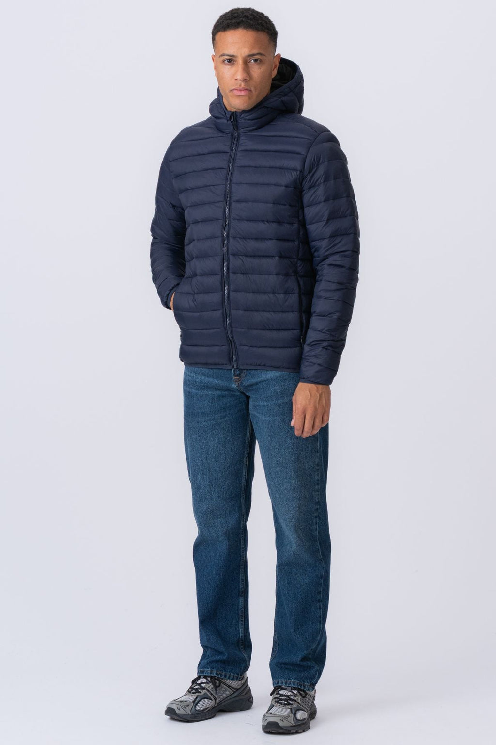 Hooded Light Puffer Jacket - Navy