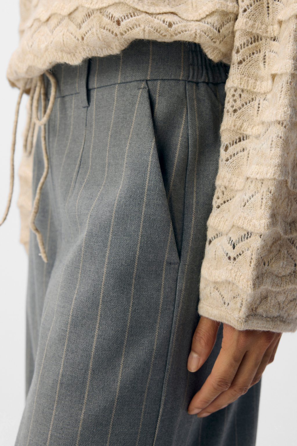 Lisa Wide Pant  AOP - Medium Grey Melange