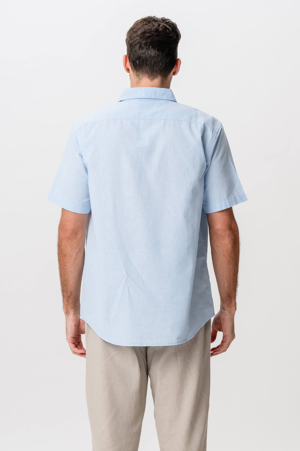 Short Sleeve Linen Shirt - Light Blue
