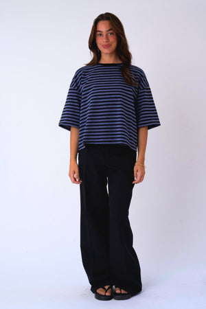 Zoe T-shirt - Black/Denim Blue