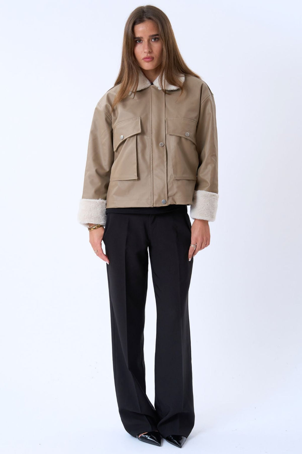 Faux Leather Searling Jacket - Beige