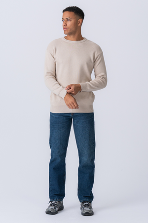 Crewneck Knit Sweater - Light Beige