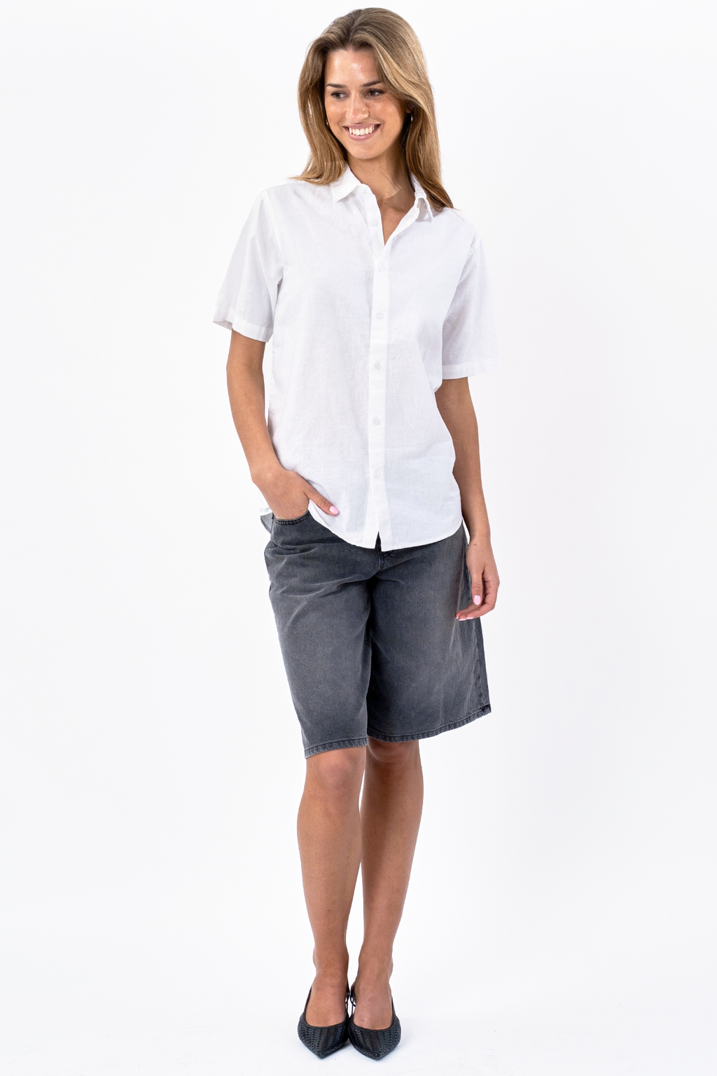 Short Sleeve Linen Shirt - White