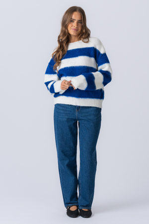 Celina Striped Knitted Sweater - White/Navy