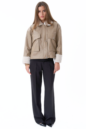 Faux Leather Searling Jacket - Beige