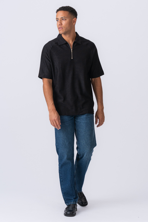 Enzo Short Sleeve Half Zip - Black