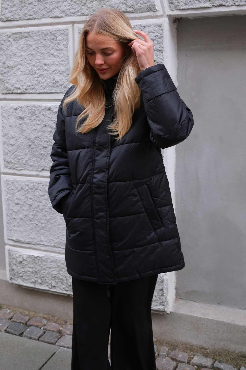 Long Puffer Jacket - Μαύρο