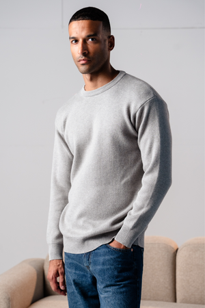 Crewneck Knit Sweater - ανοιχτό γκρι