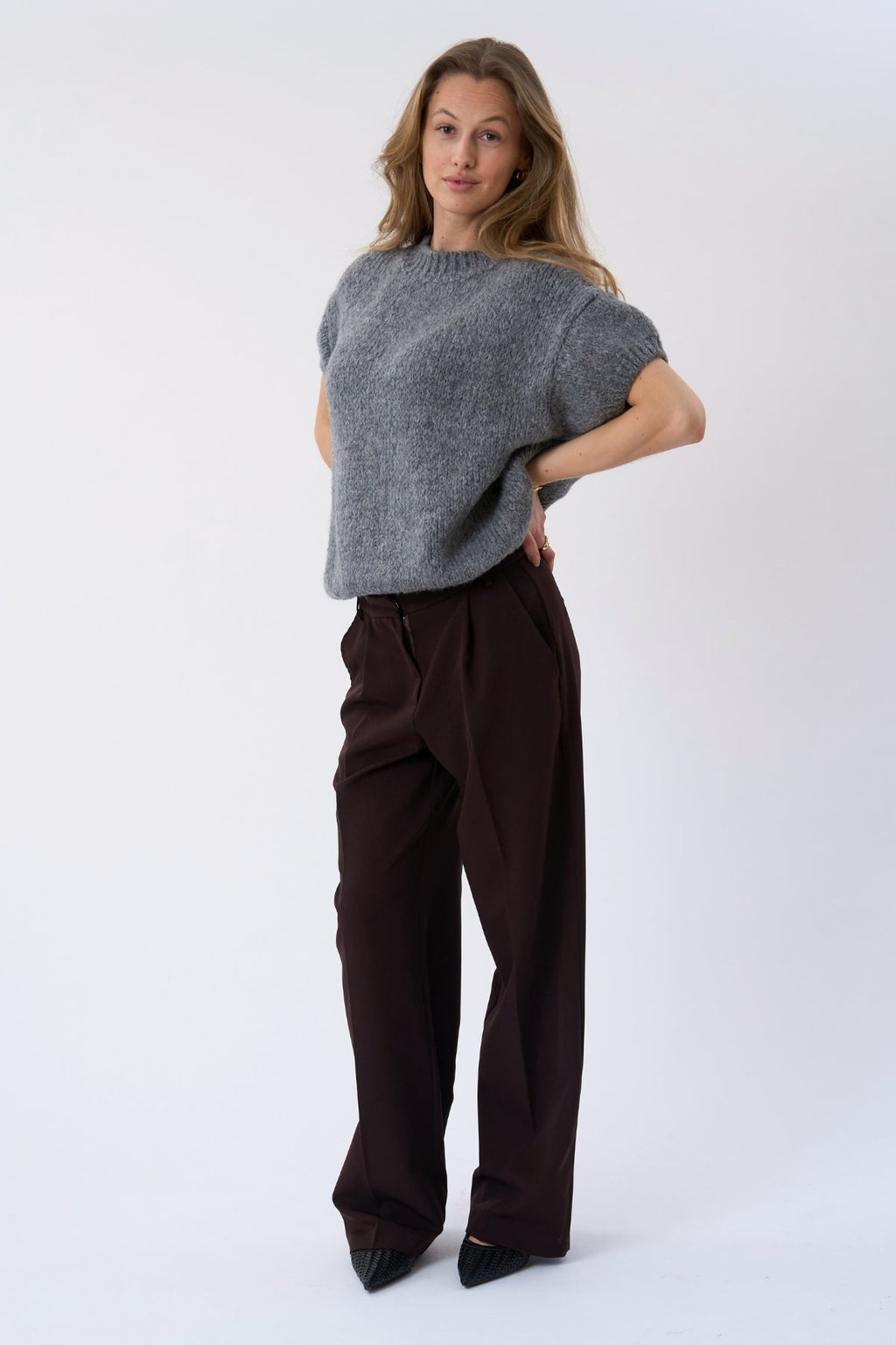 Chloe κοντομάνικο πλεκτό - γκρι