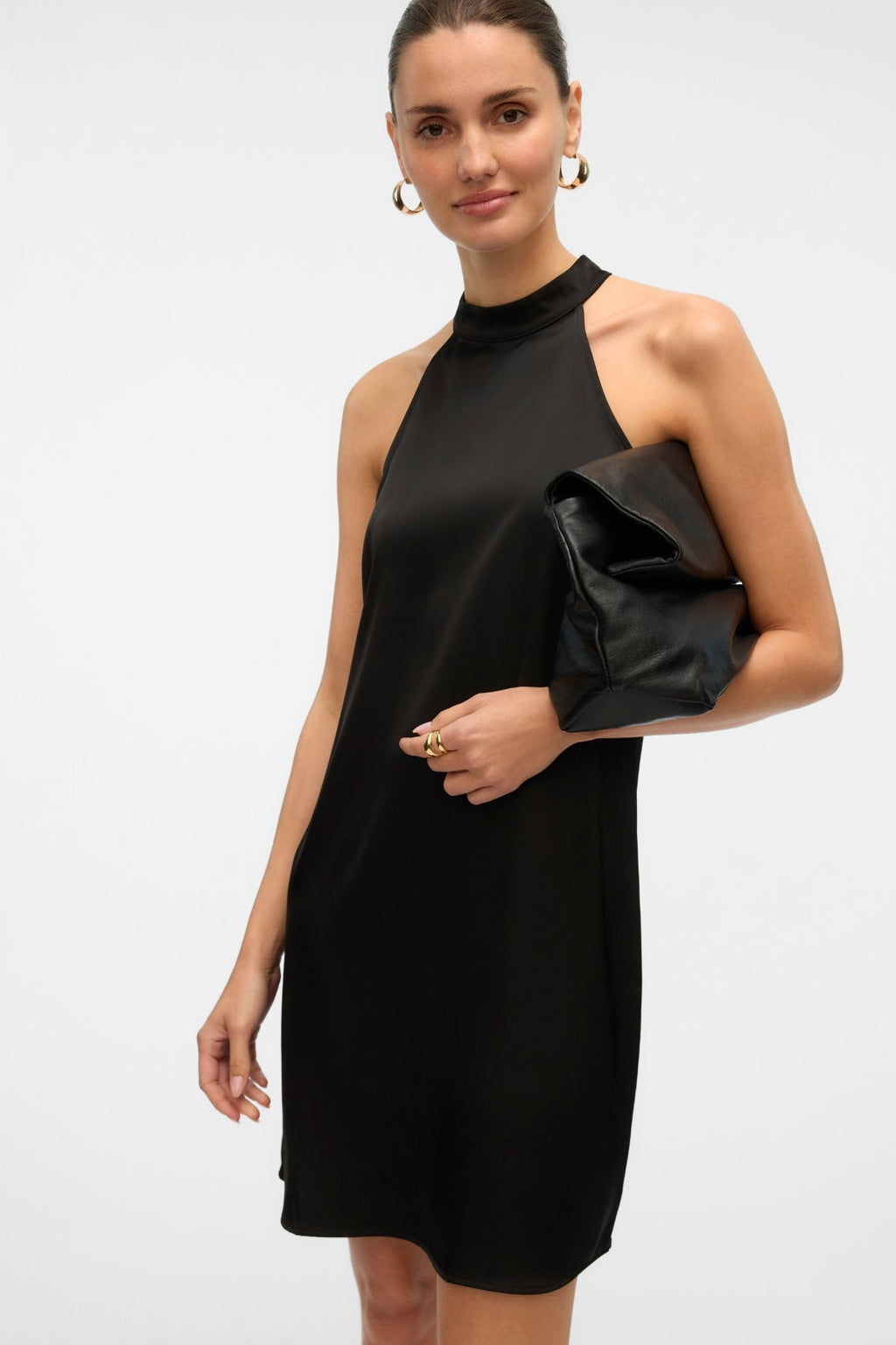 Elena Halter Neck Short Dress - Black