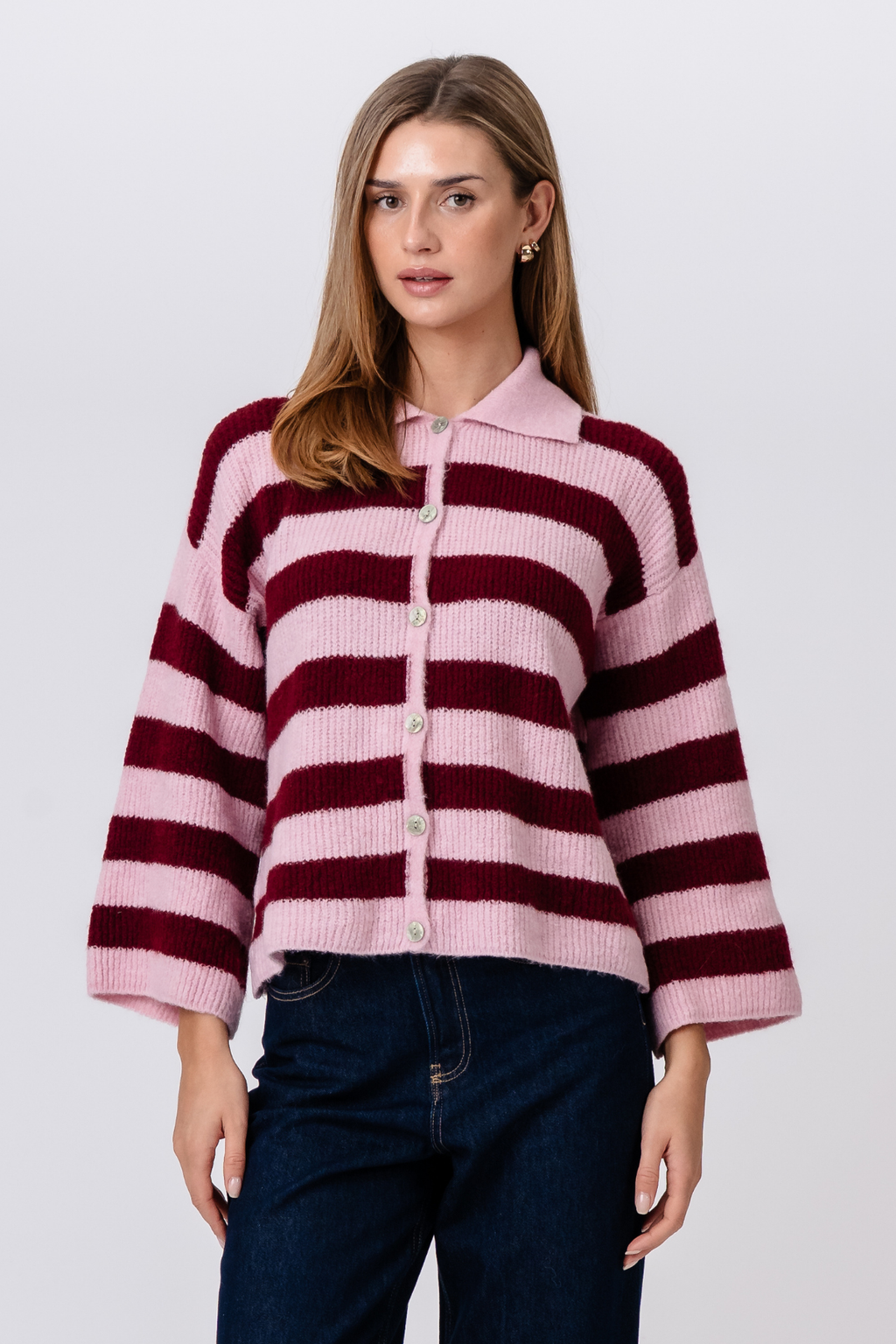 Josie Polo Knit - Pink/ Burgundy