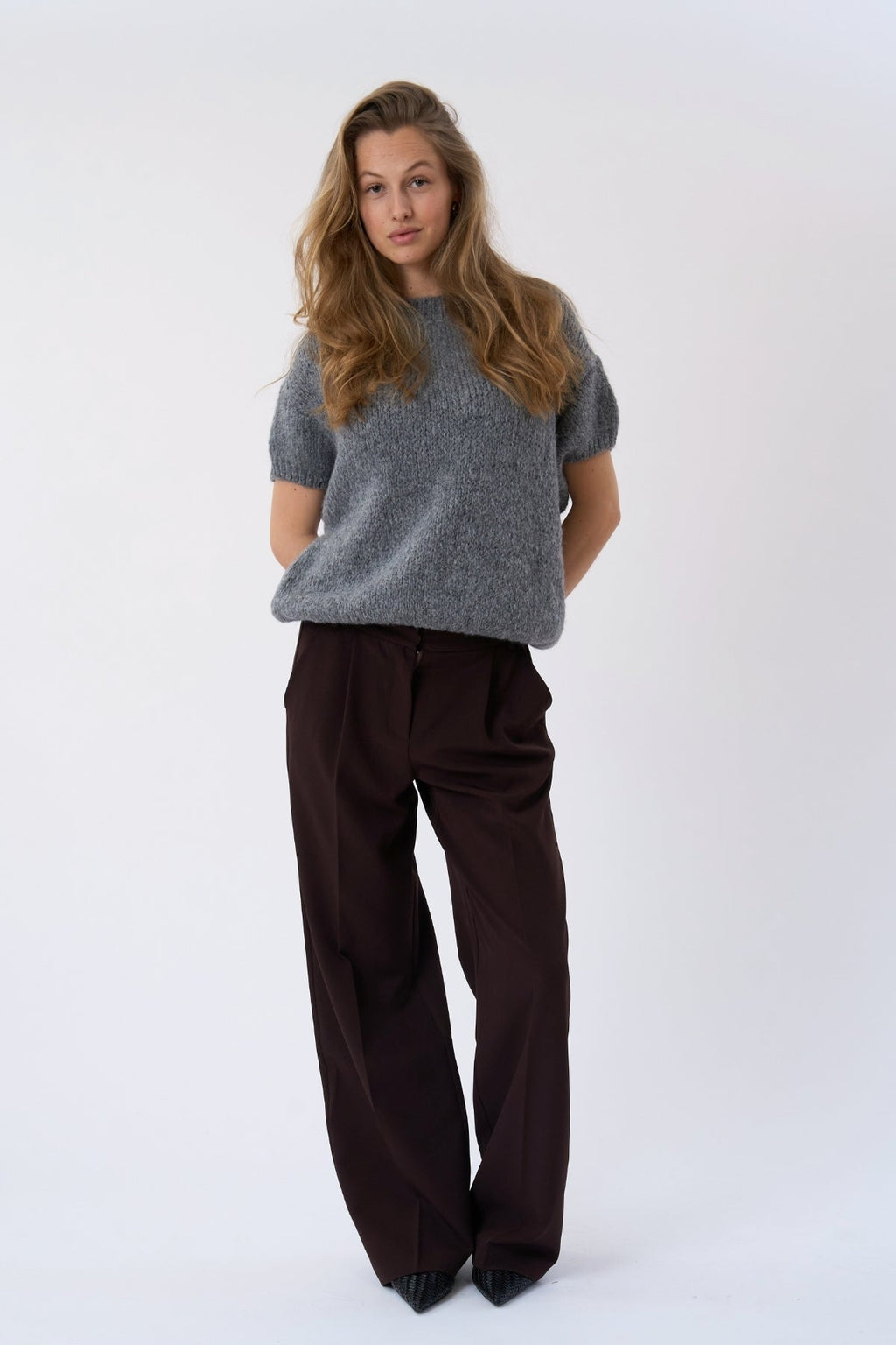 Chloe κοντομάνικο πλεκτό - γκρι